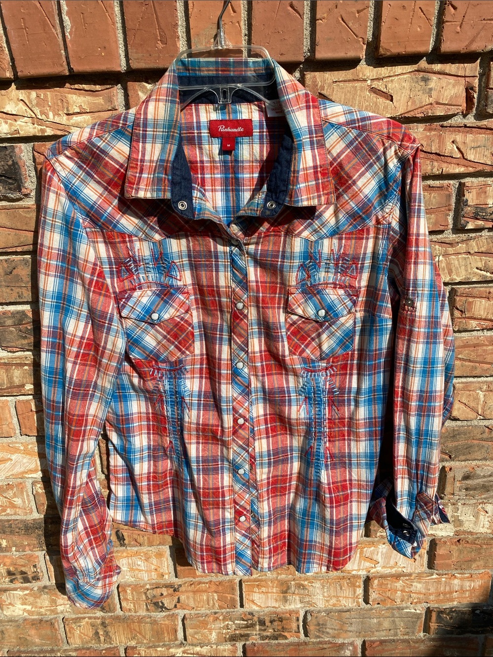 PANHANDLE SLIM Red, Blue & White Plaid Button-Up Shirt M